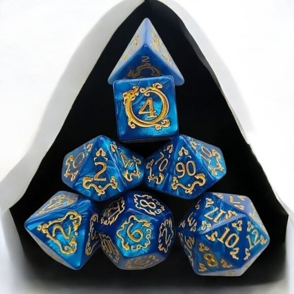 NEW D&D Polyhedral DND Dice Set‎ Iridescent Blue Swirl Water Acrylic D20 RPG MTG - Picture 1 of 2